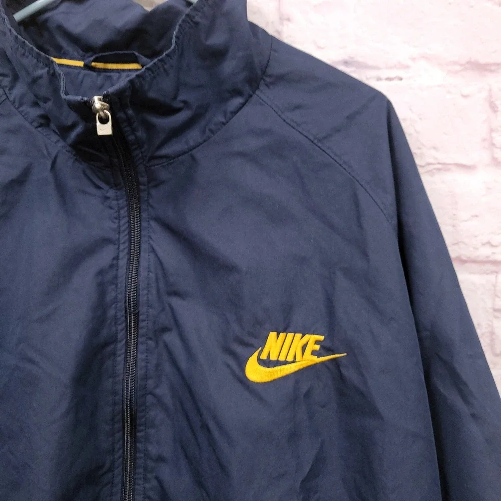 VTG Nike Windbreaker Track Jacket Mens XXL Fleece Lined Blue Yellow Zip Up *READ
